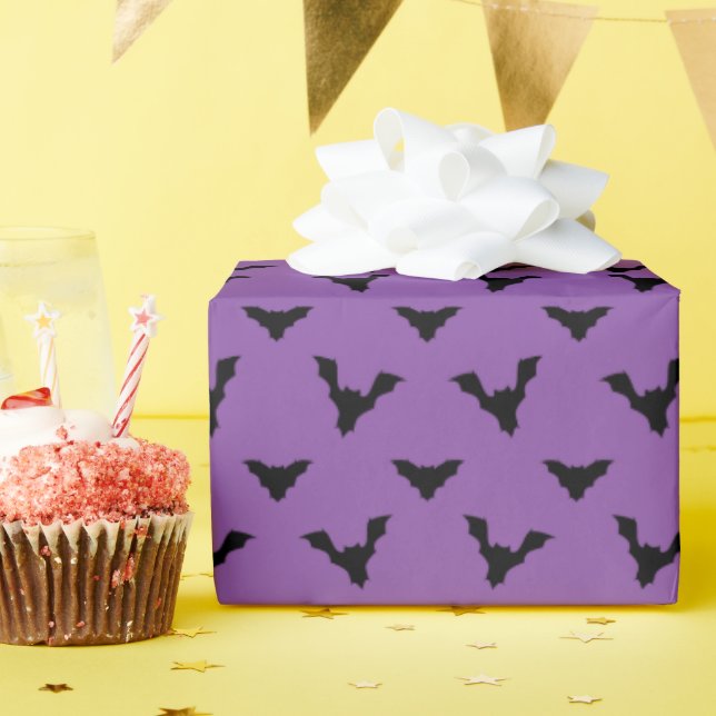 Papier Cadeau chauve-souris motif violet (Fête d'anniversaire)