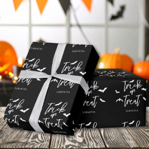 Papier Cadeau Chauves-Feu Et Tricot Ou Treat Typographie Hallowe