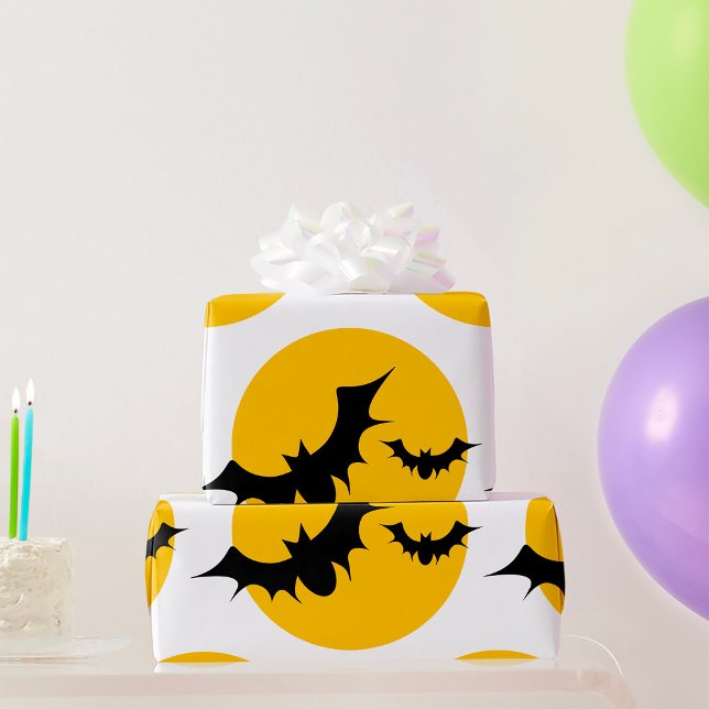 Papier Cadeau Chauves-souris de Halloween Silhouette Pleine Lune (Créateur téléchargé)