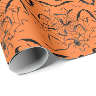 Papier Cadeau Chauves-souris d'Halloween et araignées