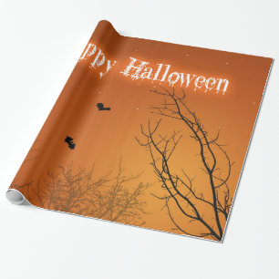 Papier Cadeau Chauves-souris et arbres d'Halloween
