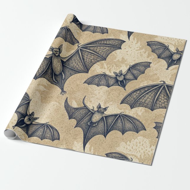 Papier Cadeau Chauves-souris Halloween vintage (Déroulé)