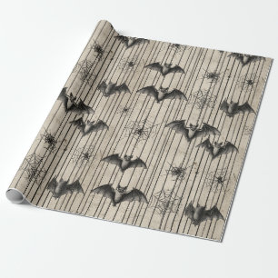 Papier Cadeau Chauves-souris vintages et toiles d'araignée sur s