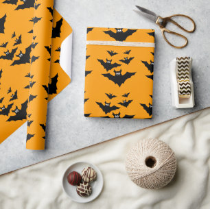 Papier Cadeau Chauves-souris volantes noires mignonnes Halloween