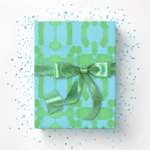 Papier Cadeau Chavanel Brushstroke Ikat en Vert et Aqua