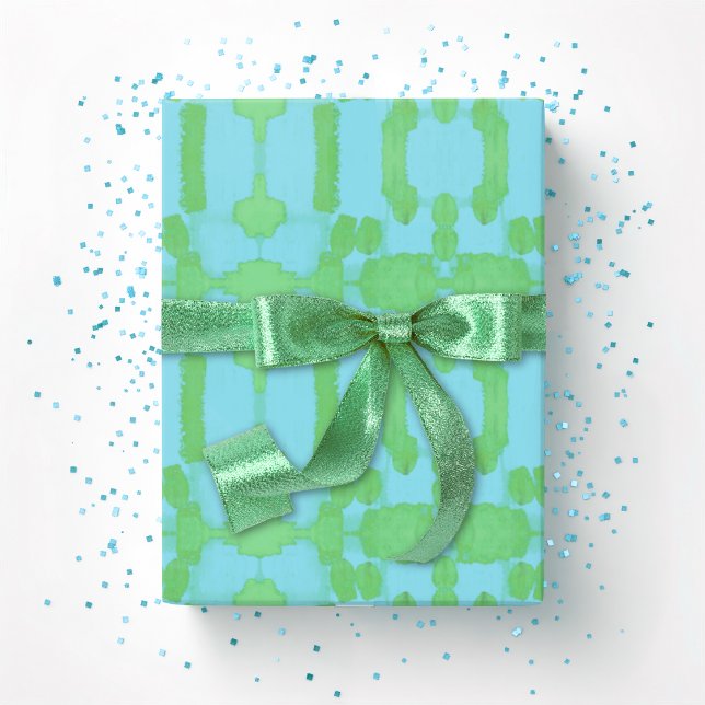 Papier Cadeau Chavanel Brushstroke Ikat en Vert et Aqua (Créateur téléchargé)