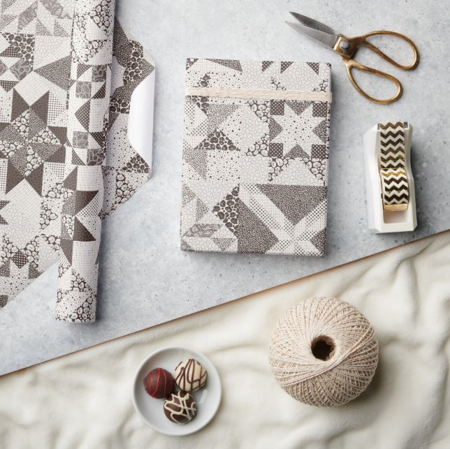 Papier Cadeau Cheater Traditionnel Patchwork Stars Quilt Black (Artisanat)