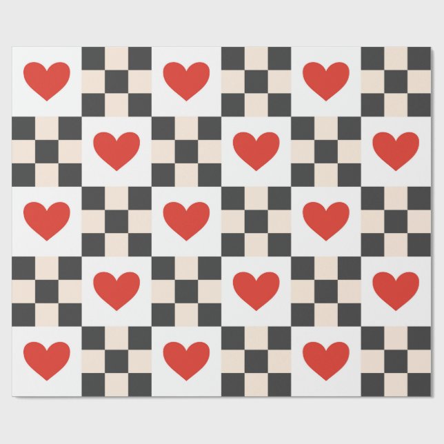 Papier Cadeau Checkboard Hearts (Plat)