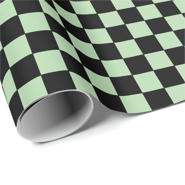 Papier Cadeau Checkered pale green and Black  (Coin rond)