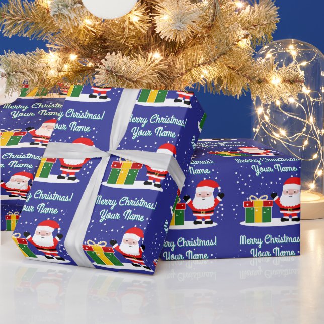 Papier Cadeau Cheerful Santa Claus cartoon with gift Christmas (Vacances)