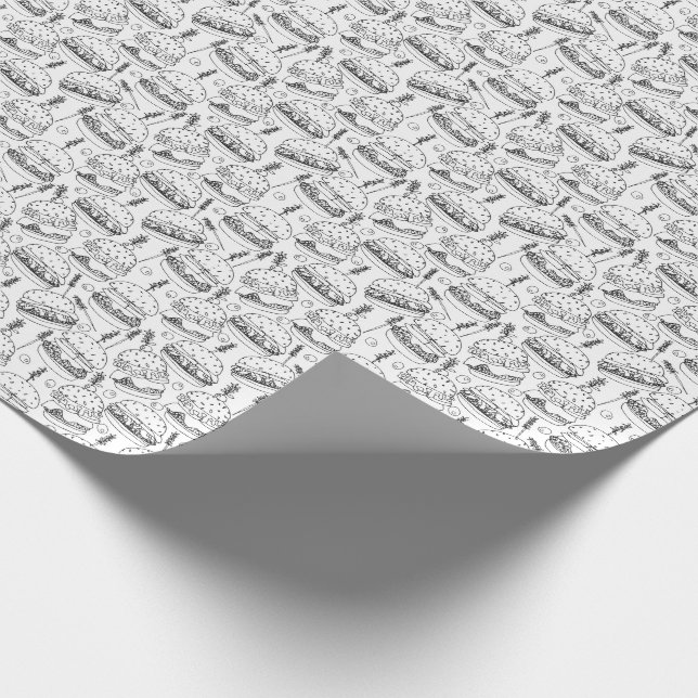 Papier Cadeau Cheeseburger, noir et blanc, vous-même (Coin)