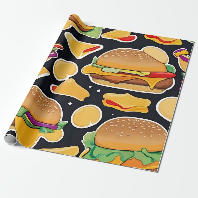 Papier Cadeau Cheeseburgers colorés et vibrants (Déroulé)