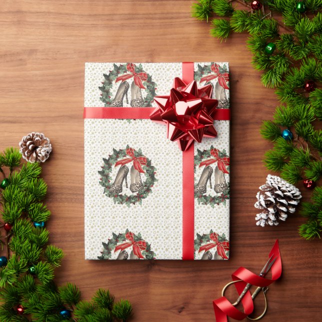 Papier Cadeau Cheetah Imprimer Stiletto Wreath Wrapper Papier (Cadeau de vacances)