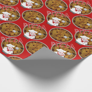 Papier Cadeau Chef Italiano Pizza, Enveloppement Cadeau Rouge