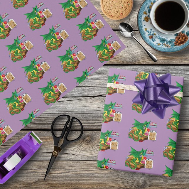 Papier Cadeau Chef pâtissier Dragon Vert (Créateur téléchargé)