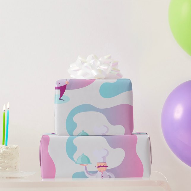 Papier Cadeau Chef souriant avec Moustache et plateau de service (Créateur téléchargé)