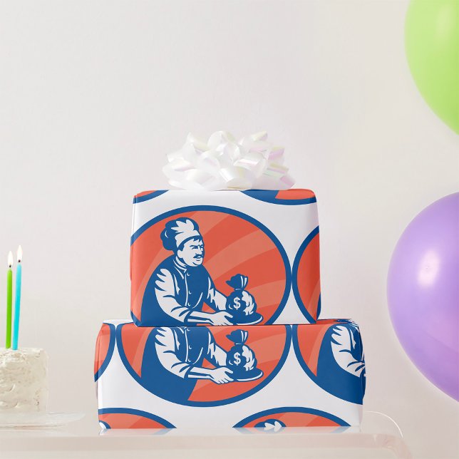 Papier Cadeau Chef tenant un sac d'argent Finance de restaurant  (Créateur téléchargé)