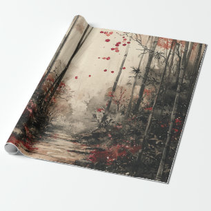 Papier Cadeau Chemin de bambou d'automne lavis à l'encre