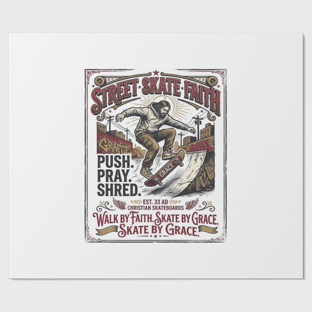 Papier Cadeau Chemise de skate longboard Jésus chrétien (Plat)