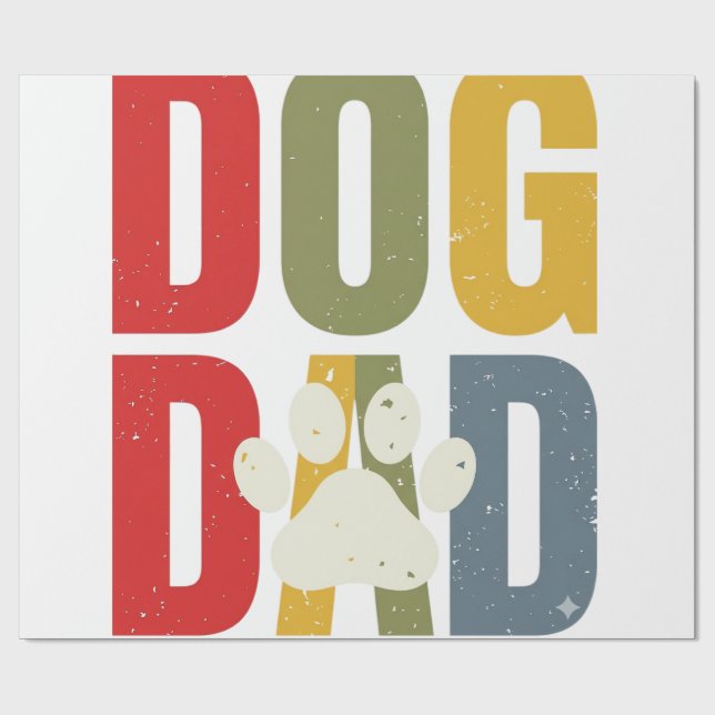 Papier Cadeau Chemise Vintage Dog Dad Empreinte de Patte Rétro T (Plat)