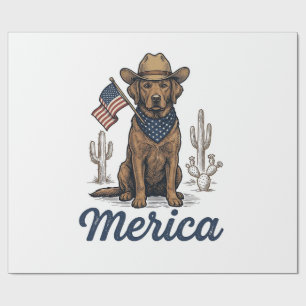 Papier Cadeau Chemise Vintage Merica Cowboy Chien Drapeau Améric