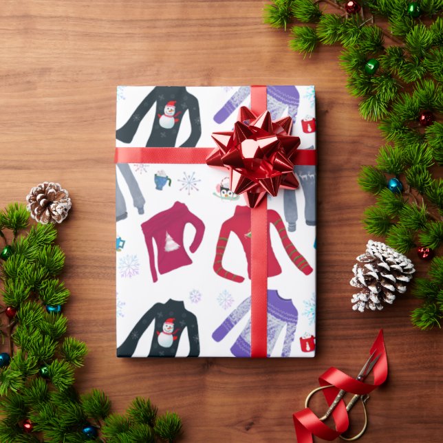 Papier Cadeau Chemises de Noël d'hiver et chocolats chauds (Cadeau de vacances)