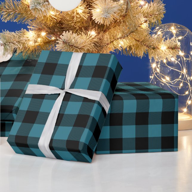 Papier Cadeau Chèque de bison bleu et noir (Vacances)
