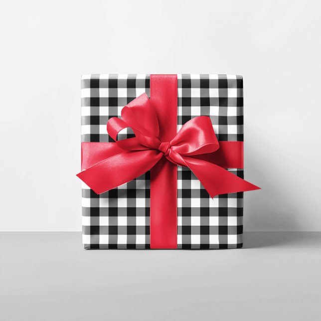 Papier Cadeau Chèque de bison noir et blanc (Black and White Buffalo Check Wrapping Paper)
