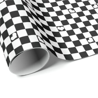 Papier Cadeau Chèque en noir et blanc avec détail du coeur