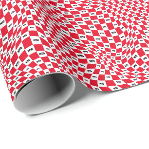 Papier Cadeau Chèque rouge et blanc avec initiales noires monogr