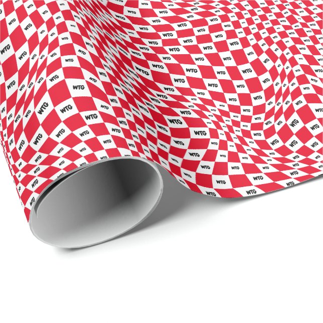 Papier Cadeau Chèque rouge et blanc avec initiales noires monogr (Coin rond)