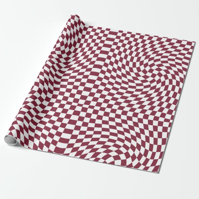 Papier Cadeau Chèques blancs bordeaux rétro À damiers (Déroulé)
