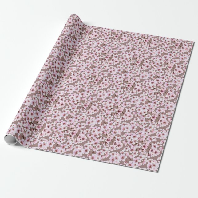 Papier Cadeau Cherry Blossom Branches Motif aquarelle (Déroulé)