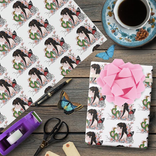 Papier Cadeau Cherry Blossoms Fairy Dragon Amitié (Créateur téléchargé)