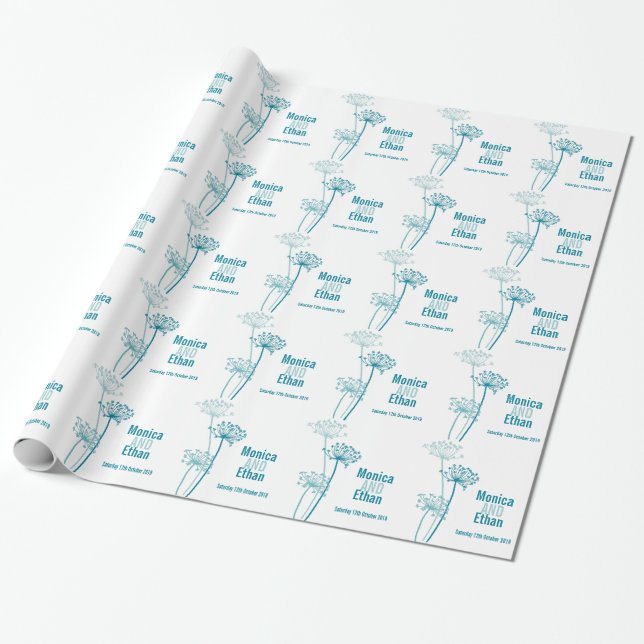 Papier Cadeau Chervil turquoise moderne noms mariage papier cade (Déroulé)