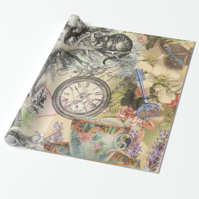 Papier Cadeau Cheshire Chat Alice Wonderland Classic (Déroulé)