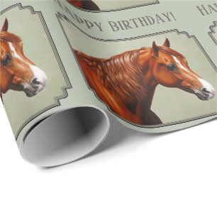 Papier Cadeau Chestnut Morgan Cheval Sage Vert