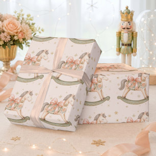 Papier Cadeau Cheval à bascule aquarelle Noël Baby Shower