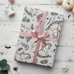Papier Cadeau Cheval à bascule bébé gothique gris clair et rose