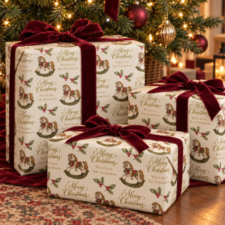 Papier Cadeau Cheval à Bascule de Noël Personnalisé Vintage