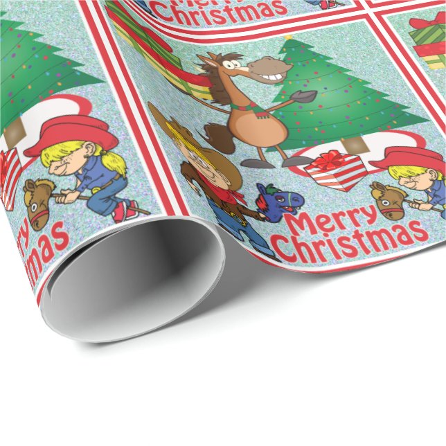 Papier Cadeau Cheval Avec Cadeaux Et Stick Cheval Enfants Envelo (Coin rond)