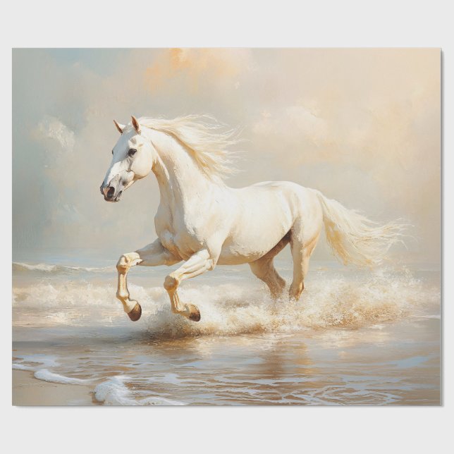 Papier Cadeau Cheval Blanc courir sur la plage (Plat)