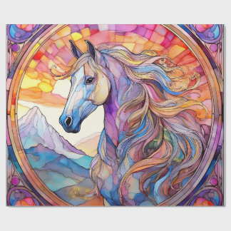 Papier Cadeau Cheval blanc en vitrail