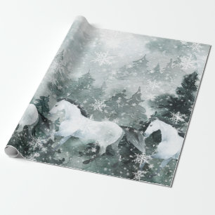 Papier Cadeau Cheval blanc neige Hivernal Forêt de montagne fore