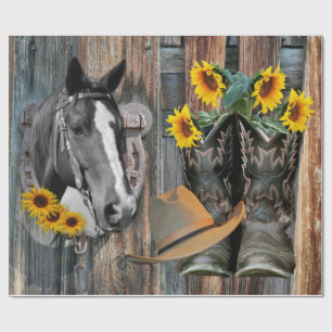 Papier Cadeau Cheval Boots Cowboy Casquette Horseshoe