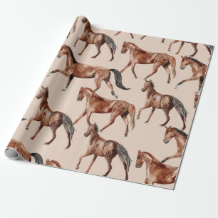 Papier Cadeau Cheval châtaigne vintage aquarelle équestre