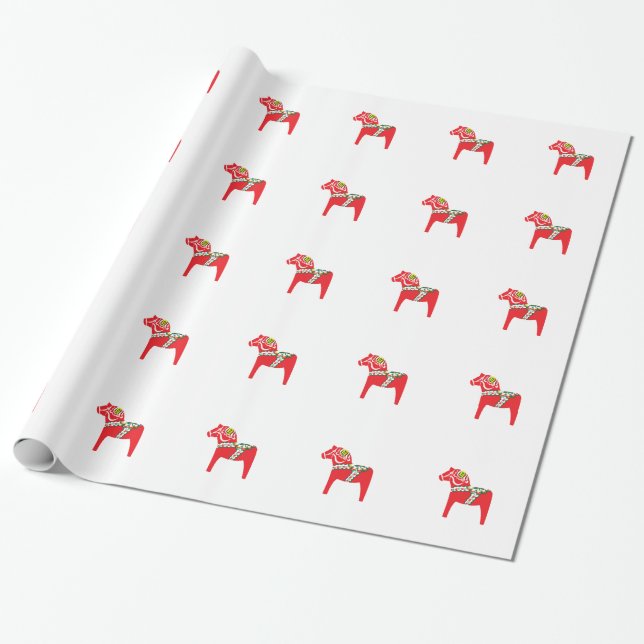 Papier Cadeau Cheval Dalahäst traditionnel suédois peint (Déroulé)