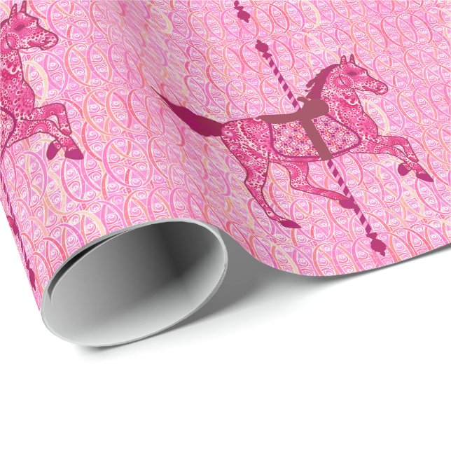 Papier Cadeau Cheval de carrousel - rose de fuchsia (Coin rond)