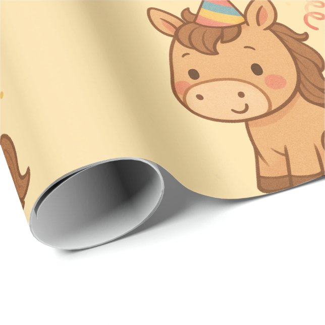 Papier cadeau Cheval de dessin animé mignon avec c (Coin rond)