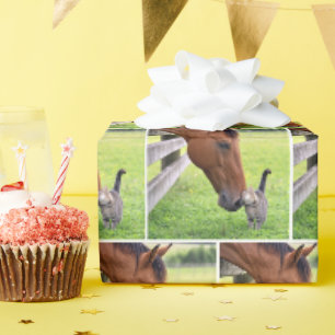 Papier Cadeau Cheval de ferme avec chat tigré